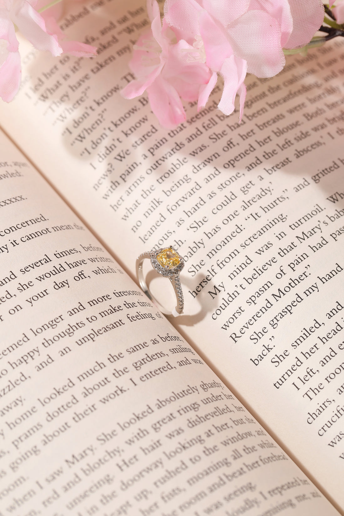 Paved Amber Crystal Proposal Ring
