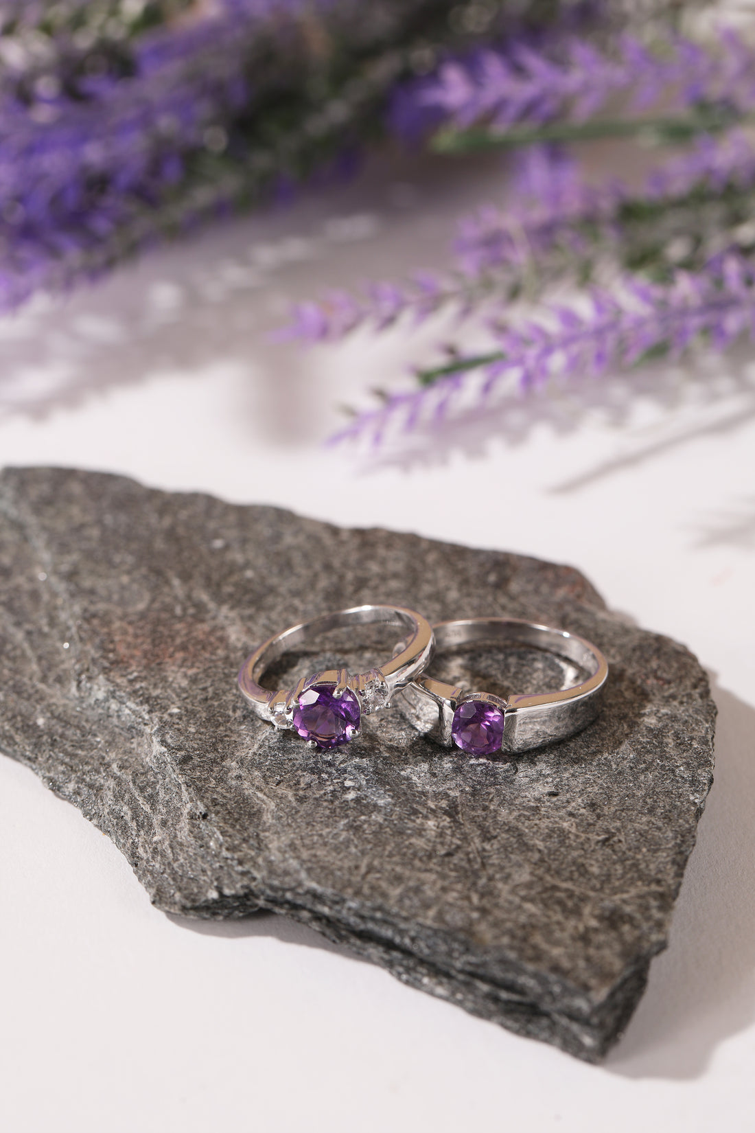 Amethyst Silver Couple Band- Valentine Special