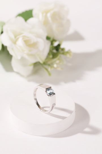 Blue Topaz Silver Men Open Band- Valentine Special