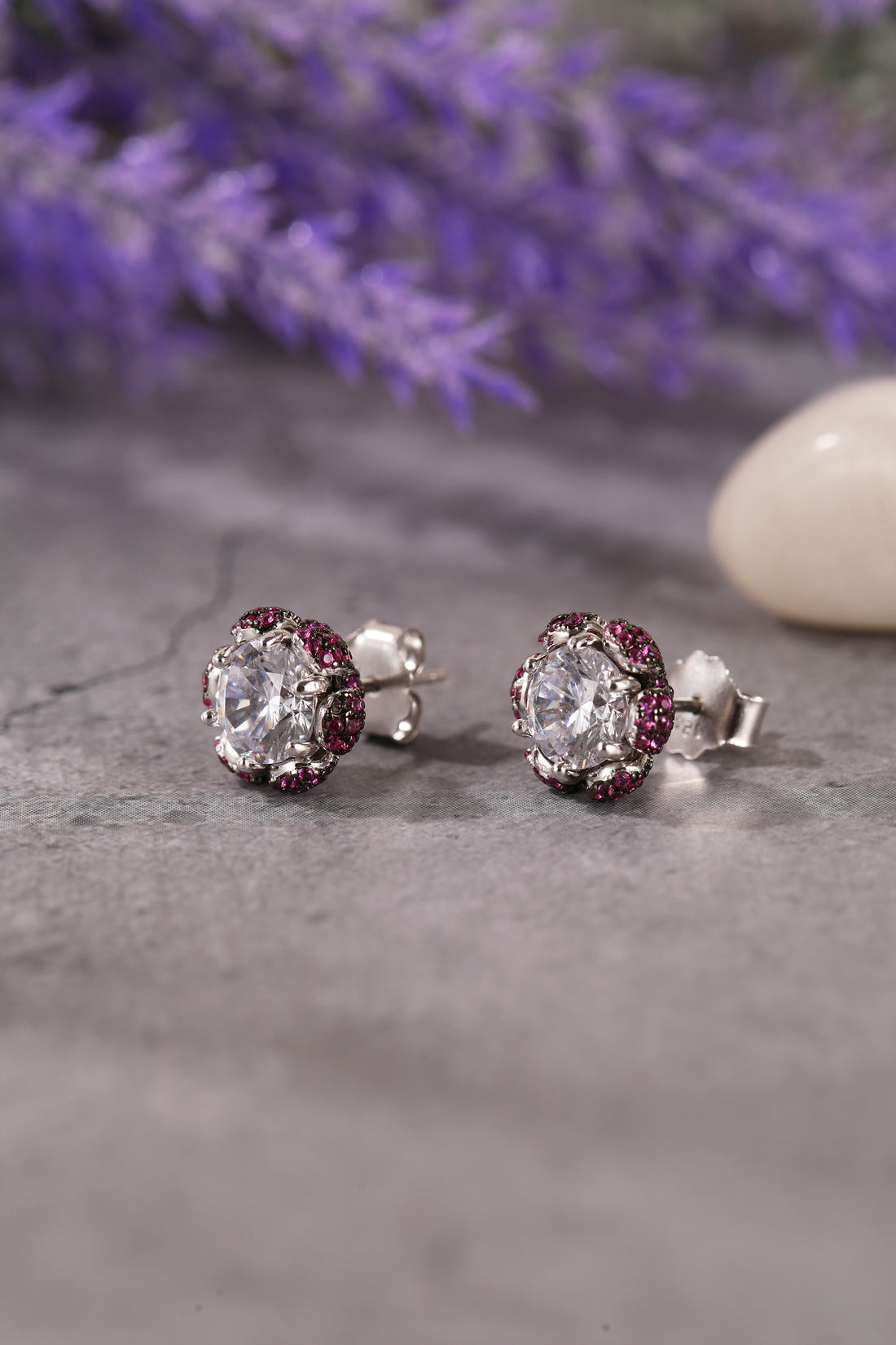 Purple Petal Silver Stud Earring