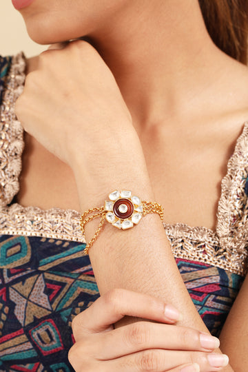 Sumukhi Kundan Red Flower Bracelet