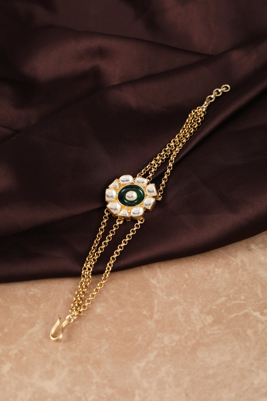 Sumukhi Kundan Green Flower Bracelet