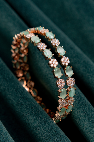 Green Floral Bangles with Rose Gold Polish