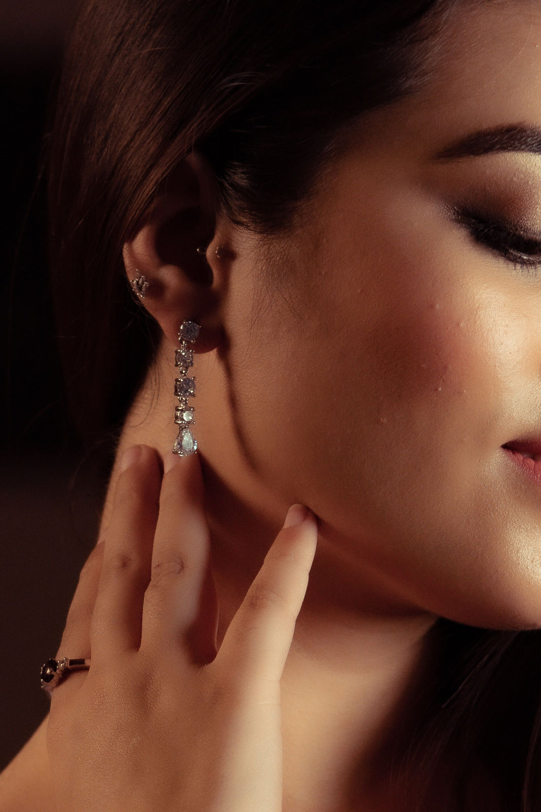 Silver Linear Crystal Earring