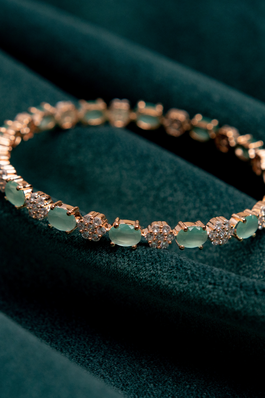 Green Floral Bangles with Rose Gold Polish