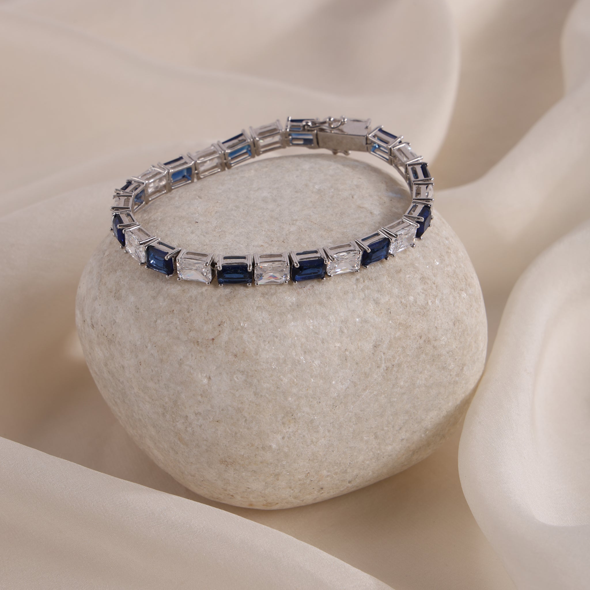 Blue and White Silver Tennis Bracelet