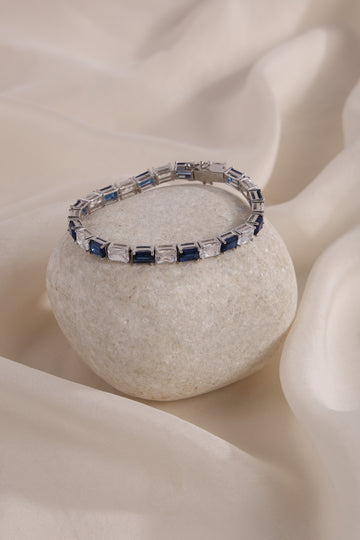 Blue and White Silver Tennis Bracelet