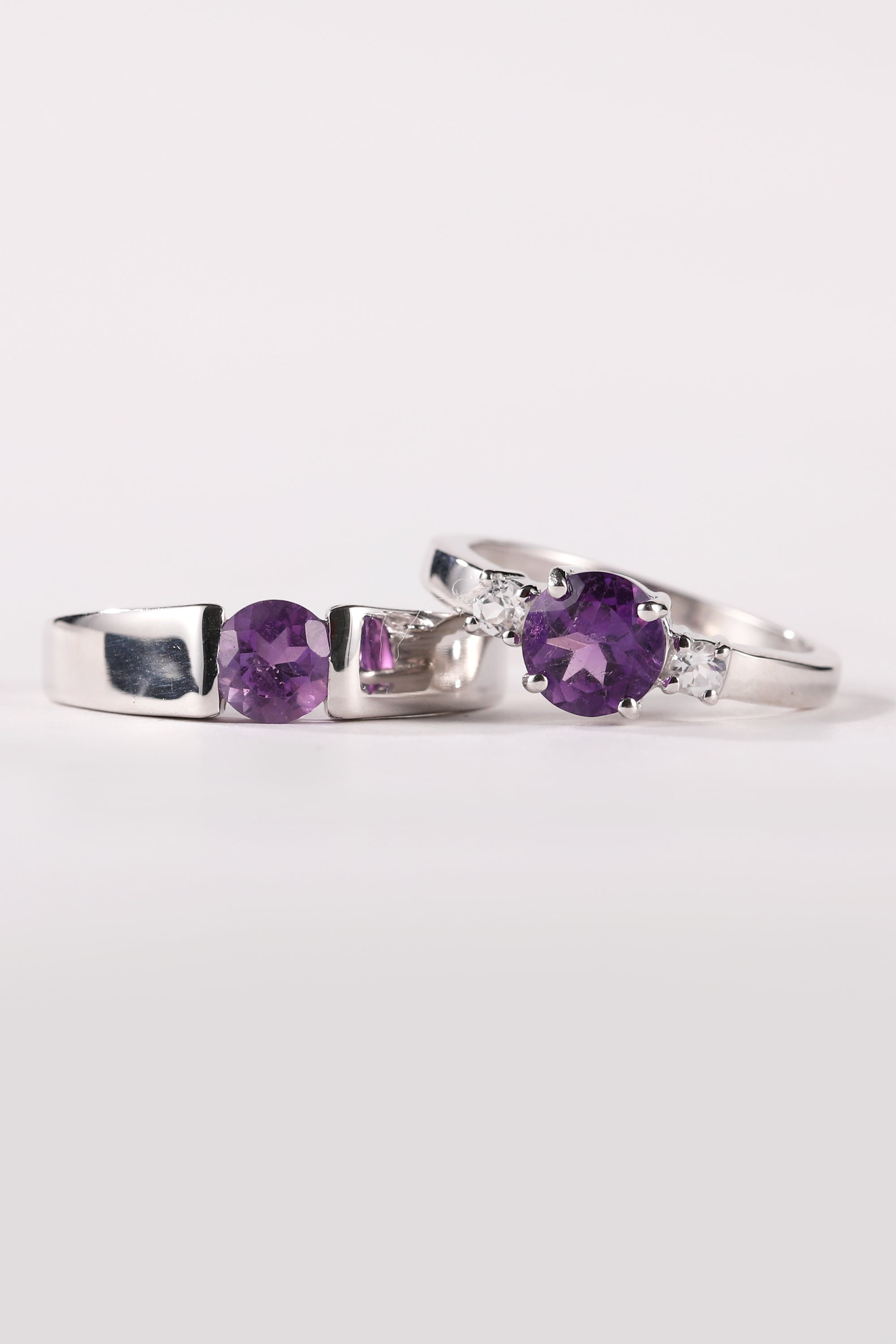 Amethyst Silver Couple Band- Valentine Special