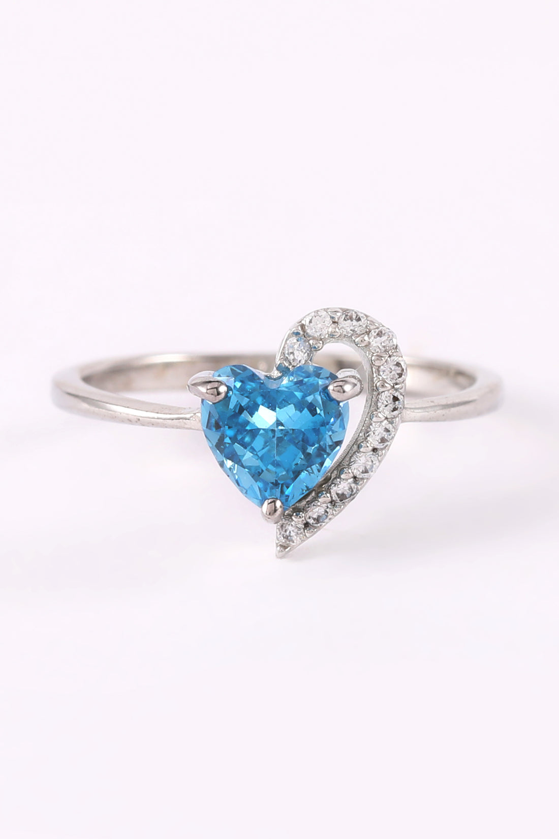 Blue Half Halo Heart Ring