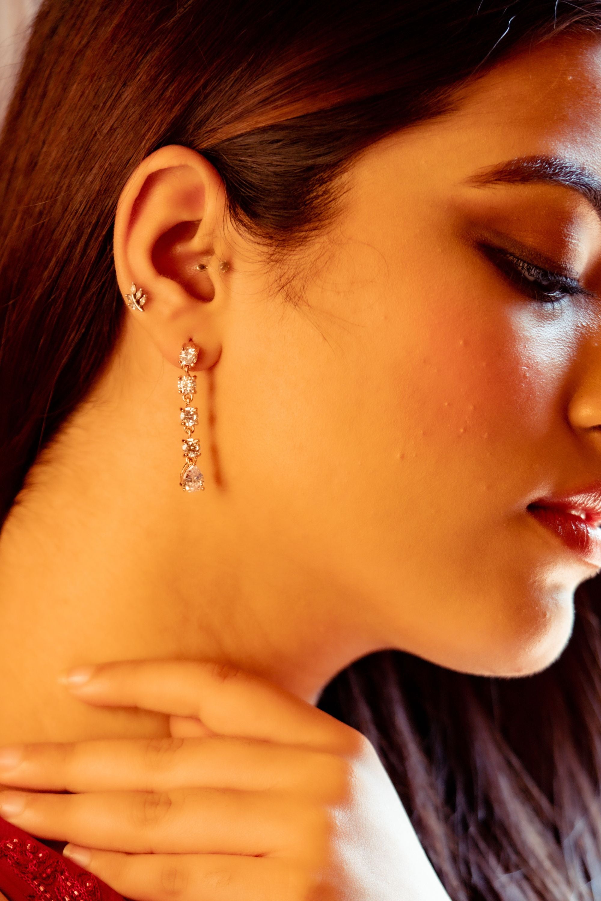 Rose Gold Crystal Linear Earring