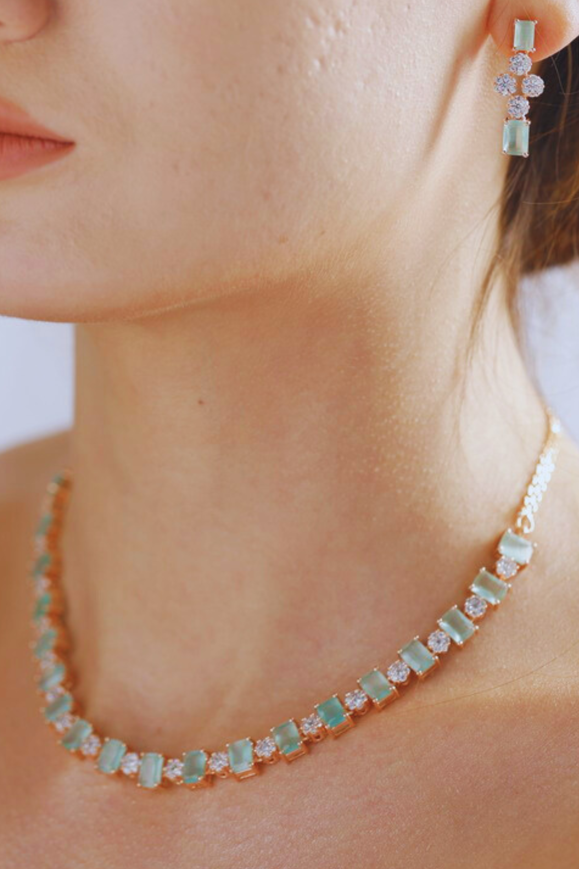 Green Fusion Necklace Set in Rose Gold
