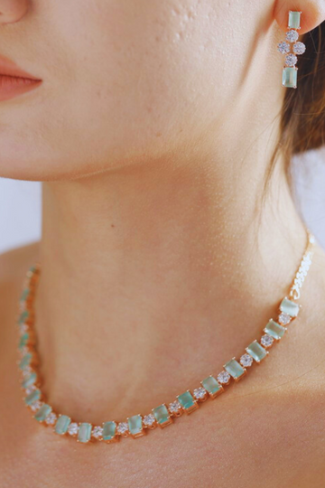 Green Fusion Necklace Set in Rose Gold